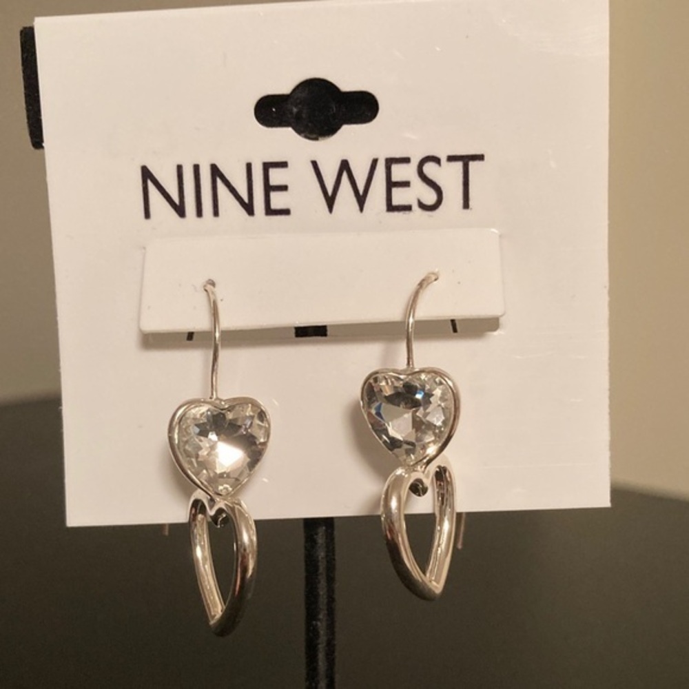 Nine West Silver Heart Drop Earrings